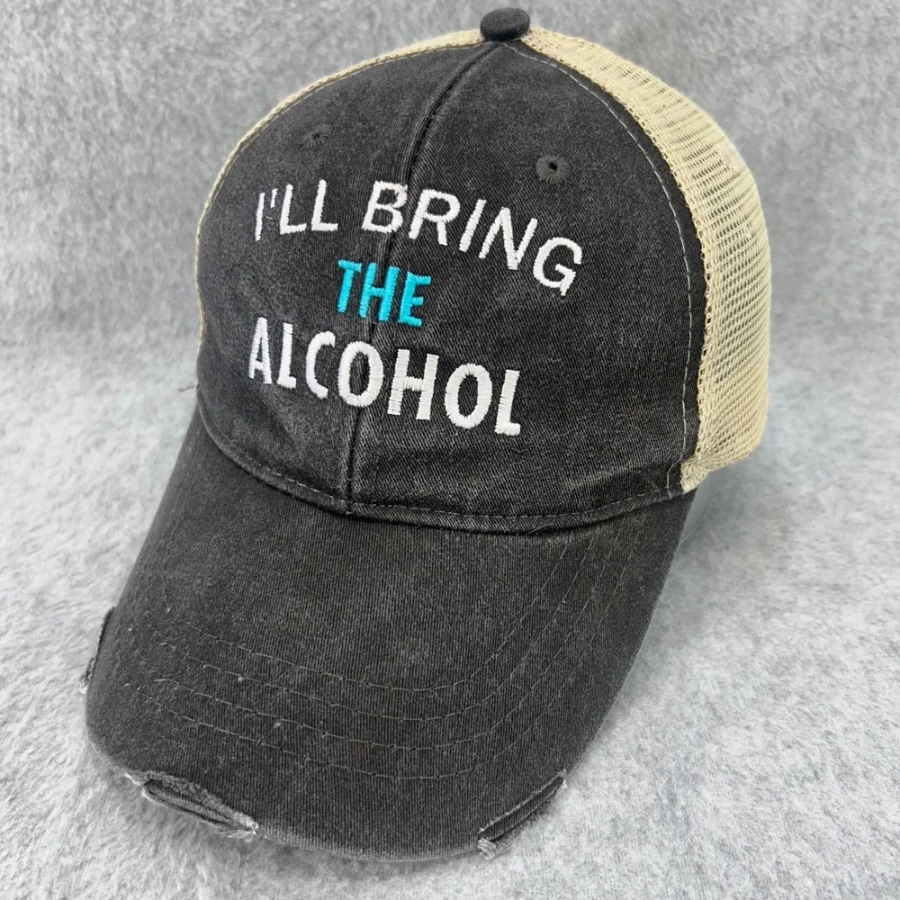I'll Bring The Alcohol Mens Black Adams Trucker Hat Distressed Snapback OSFM